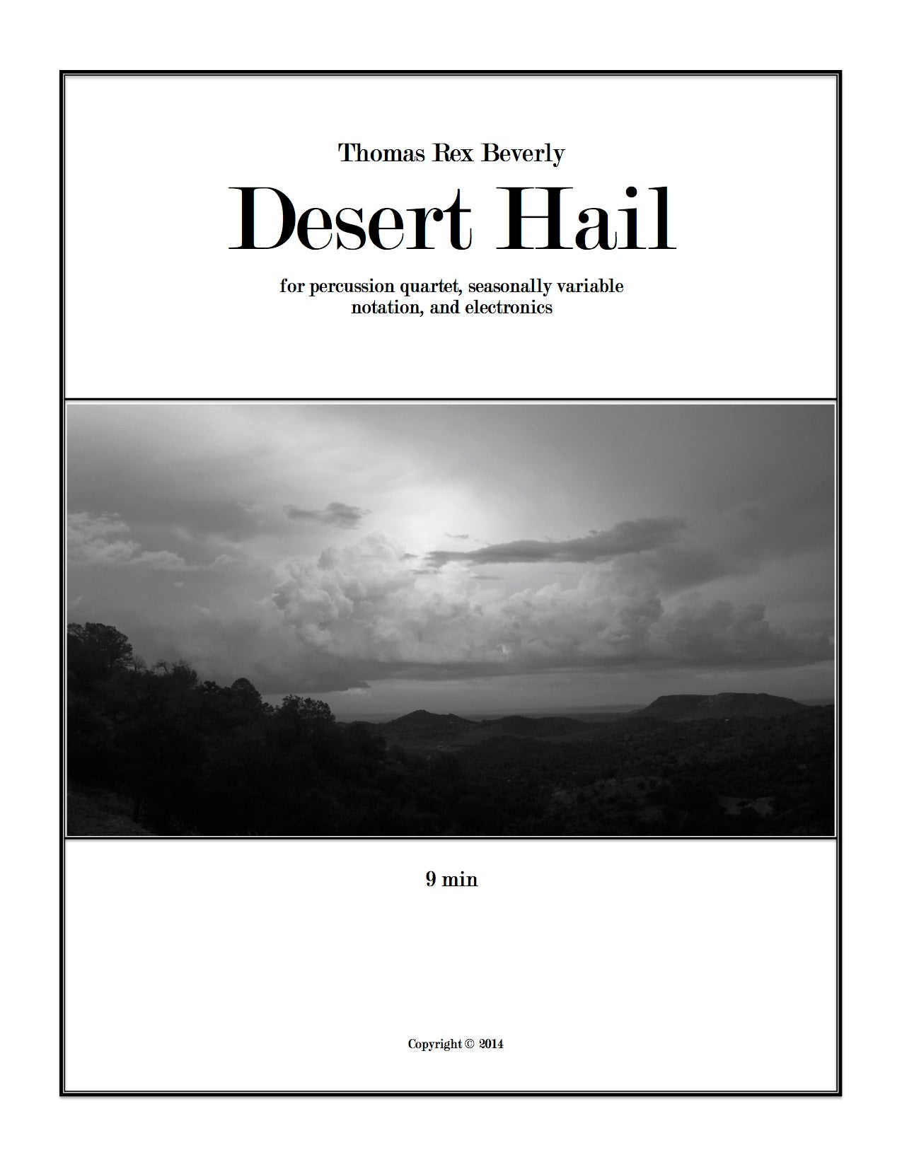 Desert Hail for percussion quartet, seasonal notation, and electronics (2014) - 11'
