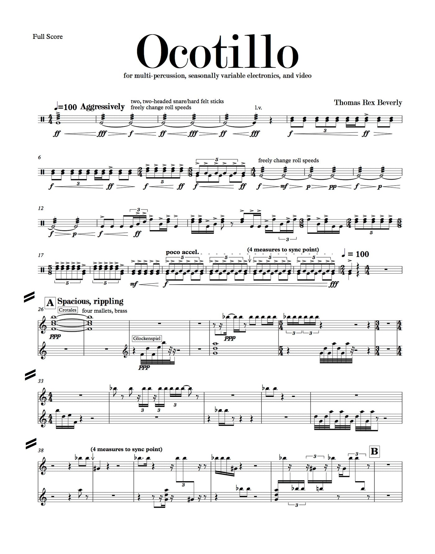 Ocotillo for multi-percussion, seasonal electronics, and video (2013) - 10'